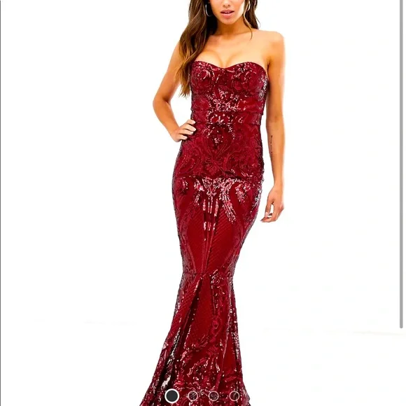 asos red sequin dress ASOS Design all over Sequin Plunge Maxi Dress in burgundy-Red